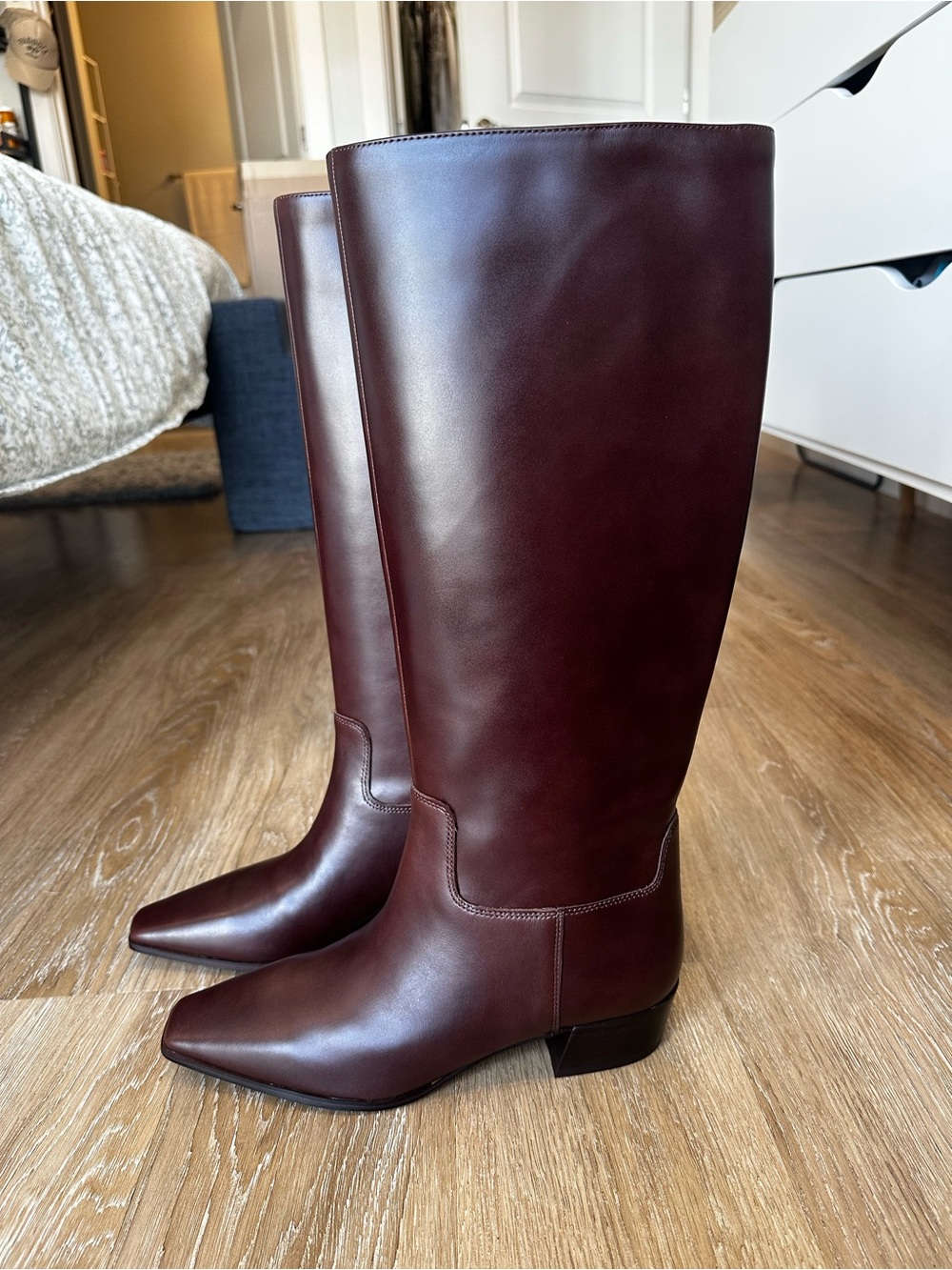 Vince Camuto Tall Pointed-Toe Leather Boots in Burgundy